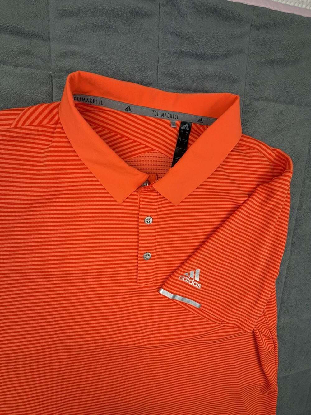 Adidas ClimaChill Orange Striped Short Sleeve Golf Polo Shirt Large